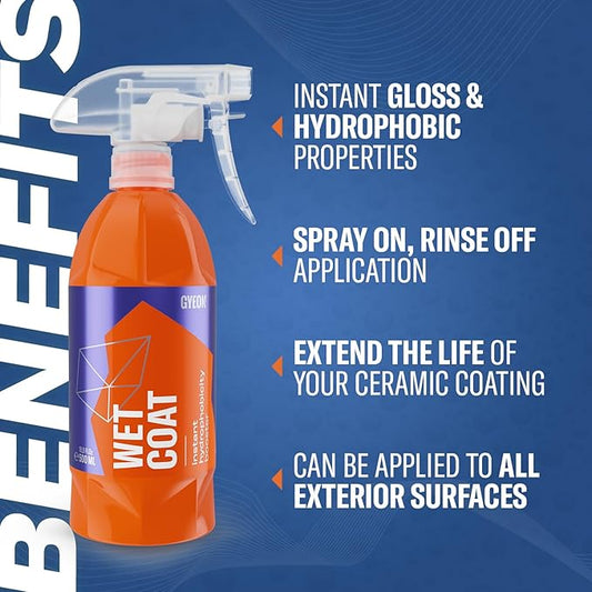 GYEON Wet Coat 4000ml - Hydrophobic Ceramic Spray Coating for Cars - High Gloss Solutions for Your Car Paint Wheels and Glass - Spray On Rinse Off Easy DIY Use Formula