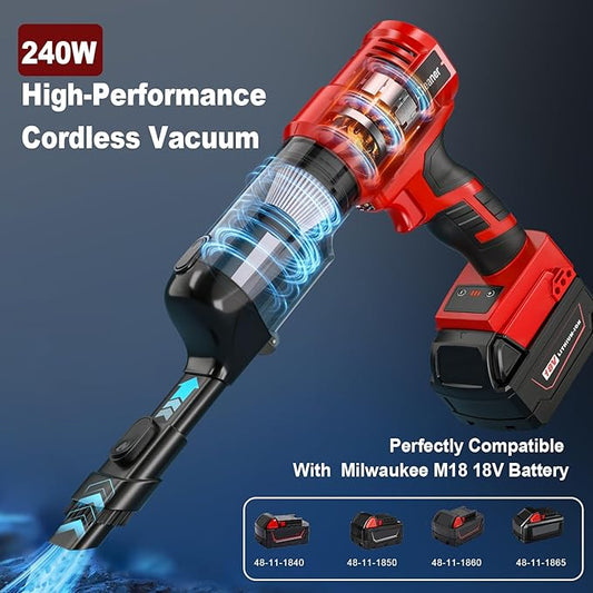 Adisipsoarin Cordless Vacuum Cleaner for Milwaukee M18 18V Battery, Electric Handheld Vacuum Cleaner with 105AW Powerful Suction, Portable Vacuum Cleaner for Floor, Carpet, Car(Battery Not Included)