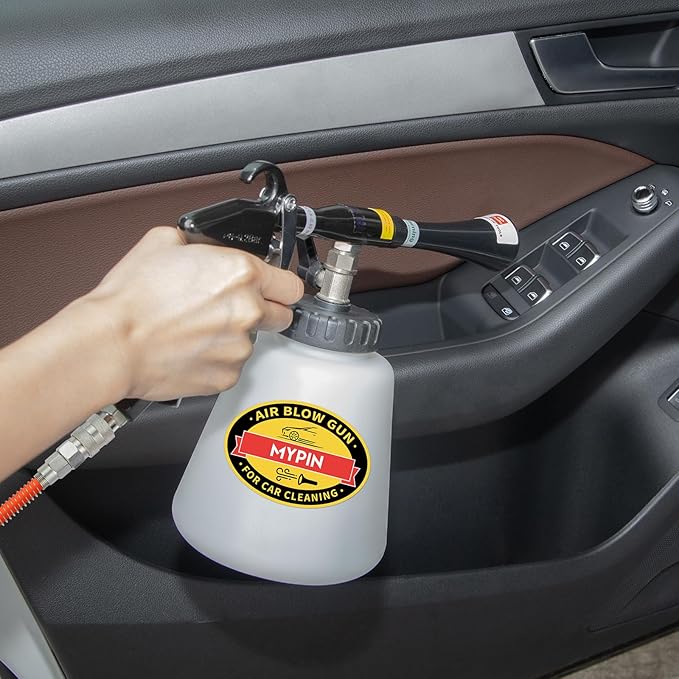 MYPIN Car Cleaning Gun Kit, 6-9.2Bar, High Pressure Air Blow Gun with 2 Set Nozzle, Interior Car Cleaning for Vehicle Upholstery Carpet Seat