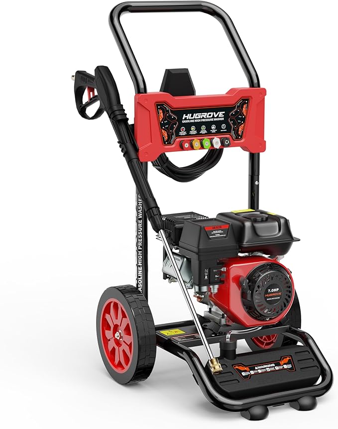 HURGOVE Gas Pressure Washer for Home Use, 4000 PSI Power Washer with 210CC Engine, 26FT Hose & 5 Nozzles for Driveways, Cars, Patios & Fences