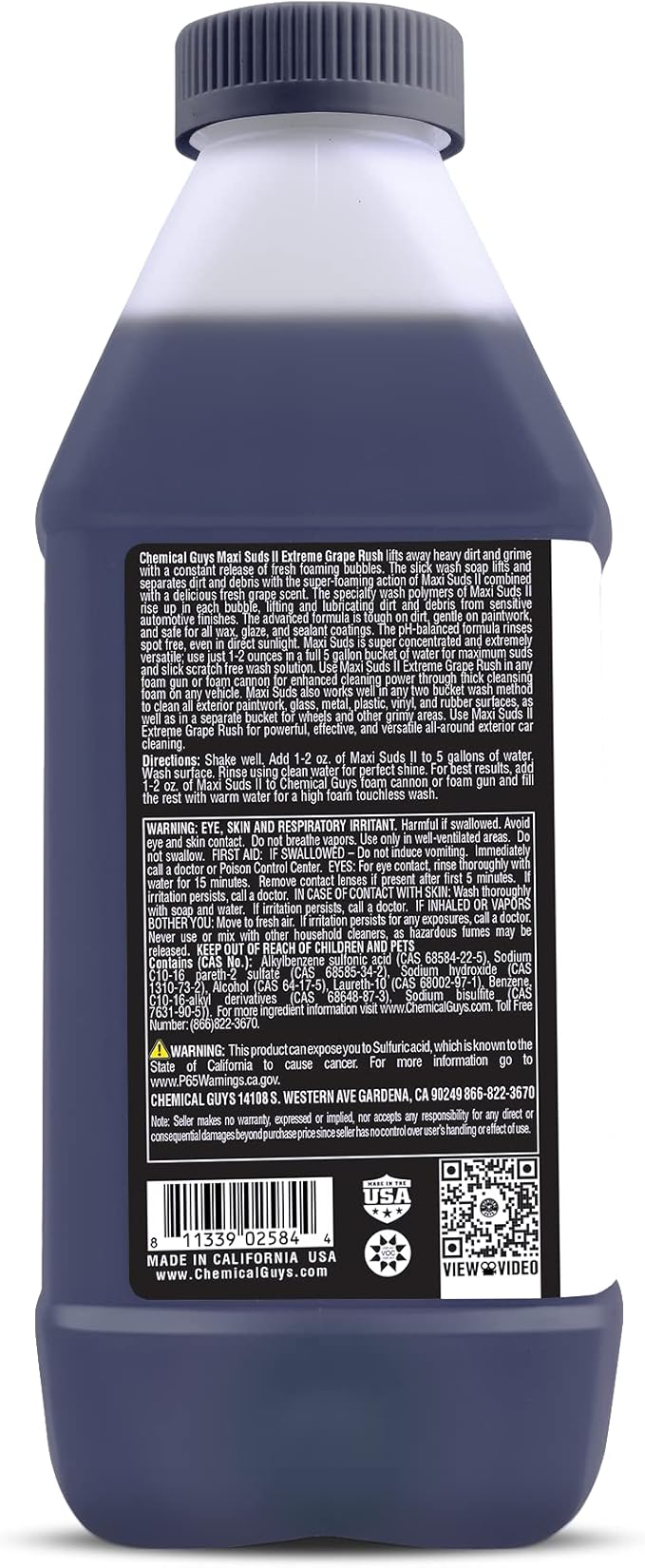 Chemical Guys CWS/1010/64 Maxi-Suds II Foaming Car Wash Soap (Works with Foam Cannons, Foam Guns or Bucket Washes) Safe for Cars, Trucks, Motorcycles, RVs & More, 64 fl. Oz (Half Gallon), Grape Scent