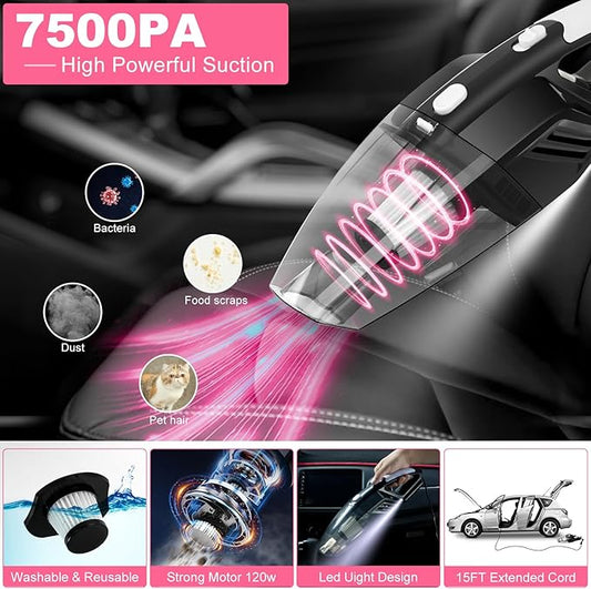 AUTODECO 20Pcs Car Cleaning Wash Kit Interior Detailing Cleaner Kit with High Power Handheld Vacuum, Brush Set, Windshield Tool, Duster, Towels, Complete Car Care Tools, Pink