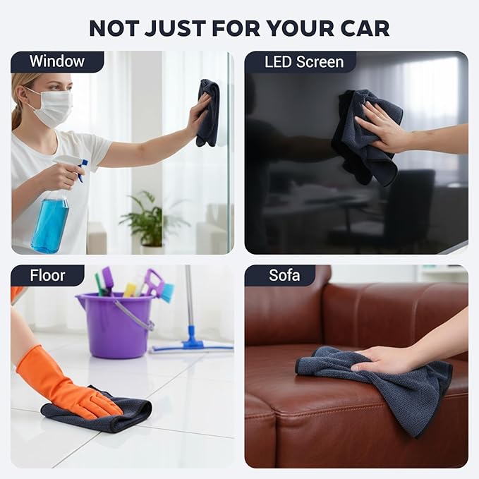 4 Pack Large Microfiber Car Drying Towels, 36x24 Inch Microfiber Towels for Cars, Ultra Absorbent, Streak Free, Scratch Free, Lint Free, Quick Dry, Multi-Purpose