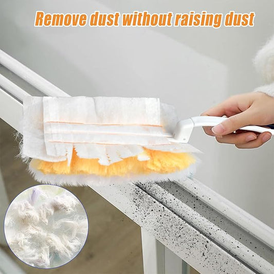 100 Pcs Duster Refills Bulk, Thickened Duster Refill Electrostatic Duster Head, Duster Refills for Cleaning with 2 Long Handles, 2 Short Handles, Disposable Duster Refills for Blinds(Yellow)