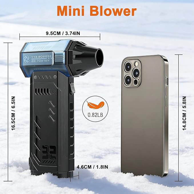 Air Duster -250000RPM- Snow Blower, Replaceable Batteries 2pcs,Long Life-mini Blower, 3-Gear Adjustable- Electeic Air Duster for Keyboard,PCs,Outdoors,Snow,Leaves,Car Cleaning (2*Batteries)