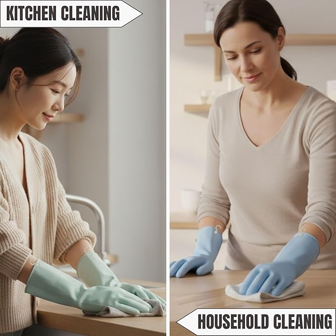IMARU 3 Pairs Dishwashing Gloves with Hanging Hooks - NonSlip & Reusable Cleaning Gloves for Household, Kitchen, Gardening