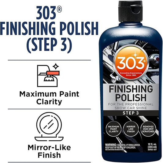 303 Products Finishing Polish for The Professional Show Car Shine - Maximum Paint Clarity - Mirror Like Finish - Removes 2500 Grit Scratches (Step 3), 12 fl. oz. (30703)