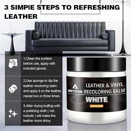 Leather Recoloring Balm - White Leather Repair Kit for Furniture, Dye, Recolor, Renew, Repair & Restore Aged, Faded, Cracked, Peeling and Scuffed
