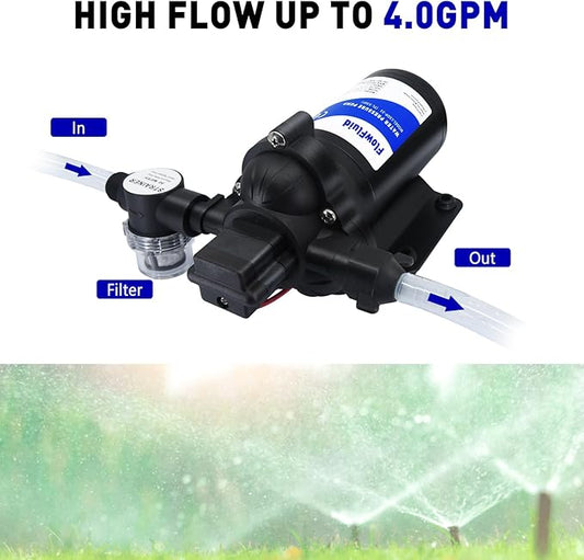 12V DC Water Pressure Booster Diaphragm Pump for RV,45PSI 4GPM Washdown Fresh Self Priming Electric Pump for Boats with Filter,Transfer On Demand Pump for Marine Yacht Caravan Garden Hose