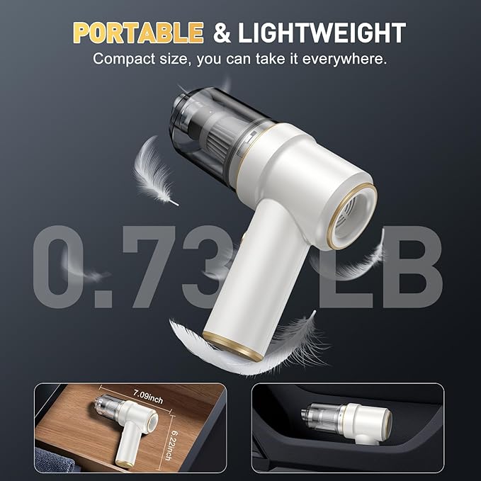 KMM Handheld Car Vacuum Cleaner, 9000PA Vacuum Cleaner & Air Duster, 120W High Power Vacuum Portable Cordless, Hand Held Vacuum Rechargeable with Multi-Nozzles & LED Light for Home, Car, Office