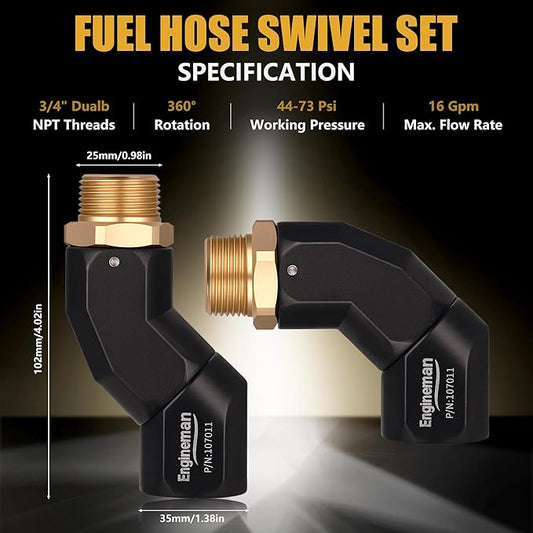 2pcs 3/4" NPT Fuel Hose Swivel - Multi-Plane 360° Rotating Connector for Fuel, Water, Diesel, Gasoline, Kerosene Transfer Pumps, Tanks, Nozzles