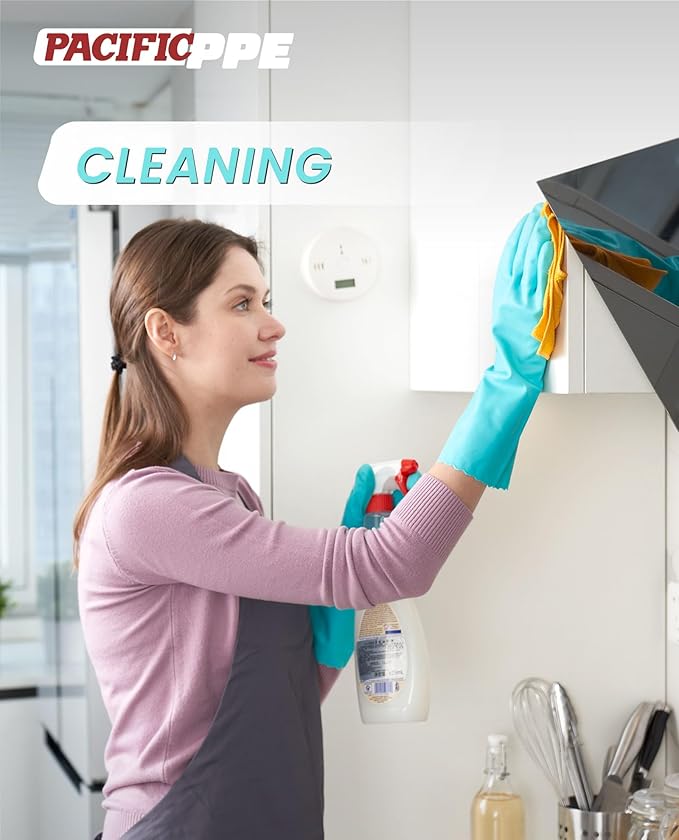 PACIFIC PPE 2 Pairs Reusable Dishwashing Cleaning Gloves with Latex Free, Cotton Lining, Kitchen Gloves, Green, Large