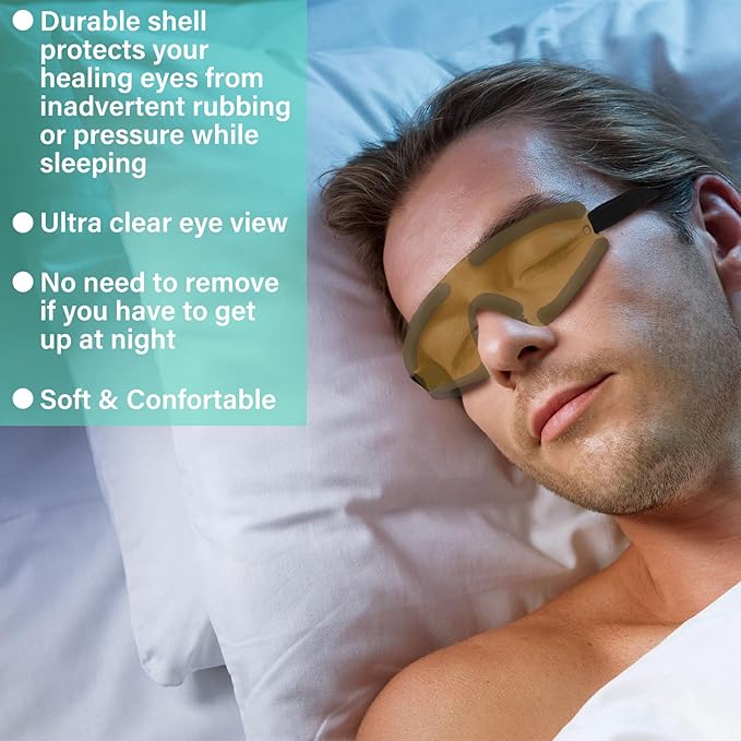 Kingdder Eye Shield Brown Eye Shield for Sleeping Protective Goggles with Adjustable Strap and Soft Padding, Sensitivity of The Eyes to Light, Storage Bag(1pcs)