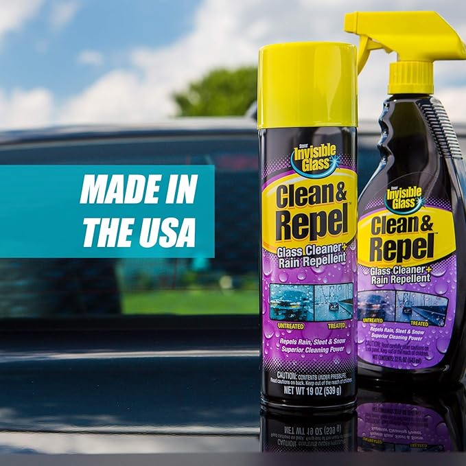 Invisible Glass 92184 Clean & Repel – Glass Cleaner and Rain Repellent Spray, Cleans Exterior Windshields, Repels Rain, Sleet, Snow, Improves Wet Weather Driving Visibility – 22 fl oz