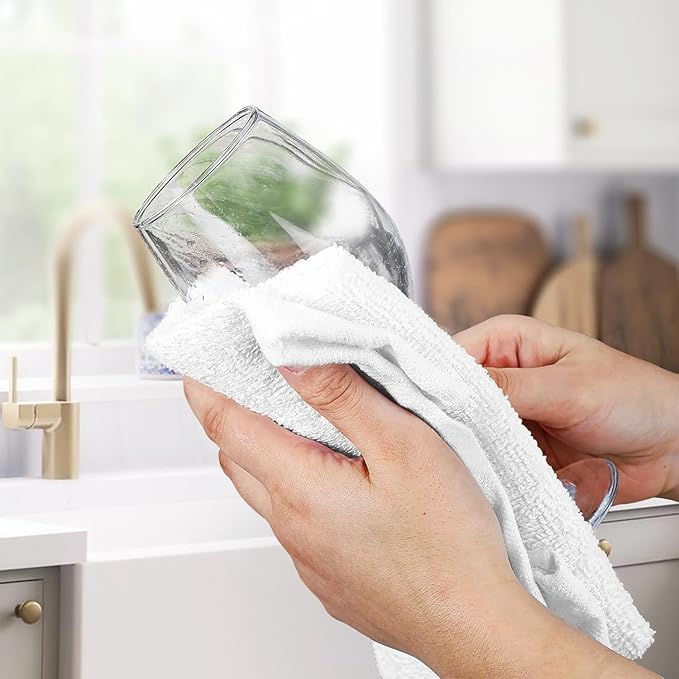 Avalon Towels Terry Bar Mop Towels (Value Pack of 60) Size 14"x17" – Absorbent and Durable, Multipurpose Cleaning Rags, Cotton Cleaning Cloths, Terry Cloth Rags, Reusable Shop Rag (White)