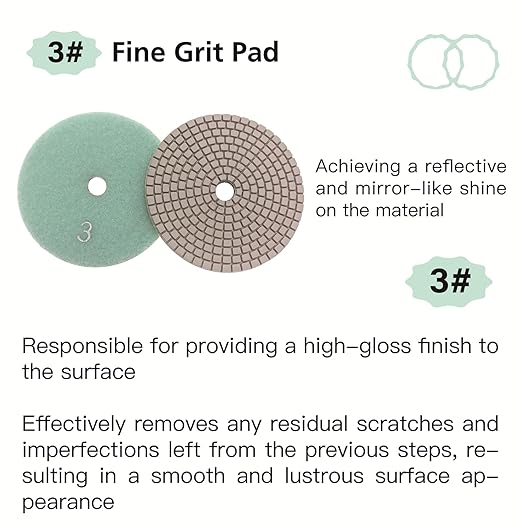 ComeFloor 4 Inch Wet/Dry Diamond Polishing Pads for Granite Marble Concrete Hook and Loop Stone Polishing Pads Step-3 Bundle 3 PCS