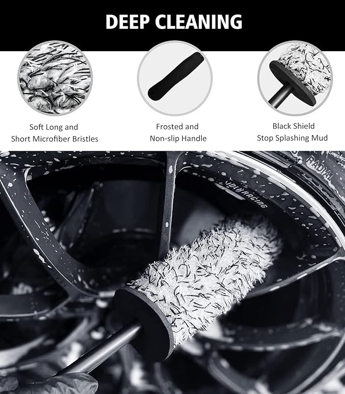 YeewayVeh 2PCS Car Wheel Brush, Long Handle Microfiber Rim Cleaner Brush and Bendable Wool Fiber Wheel Cleaning Brushes for Truck SUV Tire Rim Car Wheel Cleaning Kit, Red&Black