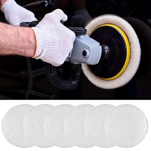 7 Pcs Wool Polishing Buffing Pads, 4 Inch Car Polishing Buffing Wheel with Hook and Loop Back for Drill Buffer Attachment, Car Buffer Polisher Kit for Cars Polish, Waxing, & Compound Cutting