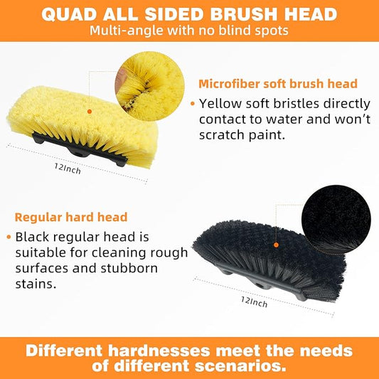 12FT/144inch Car Wash Brush with Long Handle Water Fed Telescopic Pole with Angle Adapter 12" Soft and Hard Bristle Cleaning Tool for Car Truck RV House Floor Window Glass Roof Pool