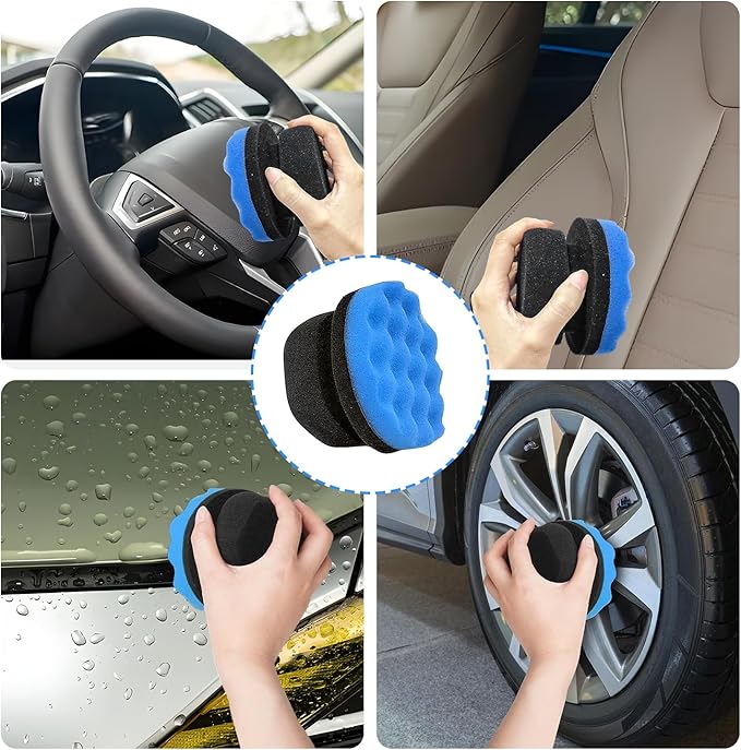 2 Pack Tire Shine Applicator Pad,Wave Pattern Tire Dressing Applicator Sponge, Car Cleaning Supplies After Car Wash Tire Cleaner,Reusable Foam Pad for All Tire Types & Interior Cleaning