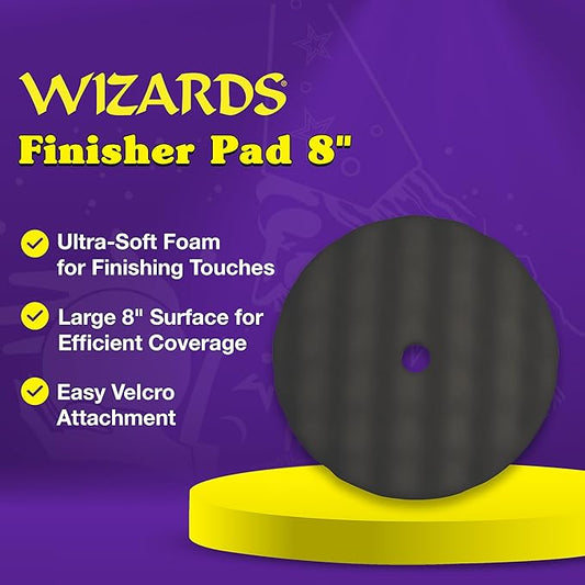 Wizards Finisher Buffing Pad - Provides a Smooth Finish with No Swirls - Grip Hold with Recessed Backing - Works with All Kinds of Compounds and Glazes - 8" x 1.5"