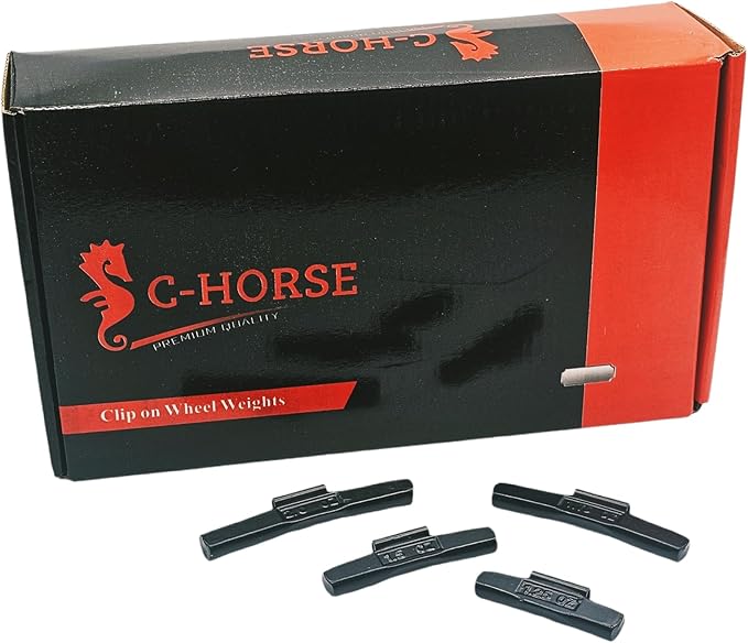 C-HORSE 100Pcs MC Series Clip on Wheel Weights Black Coated Assortment for Hammer Type Rim Balancers, 1.25oz, 1.50oz, 1.75oz, 2.0oz, 25pcs for Each Size Fit for Steel Wheel (MC Style, 1.25-2)
