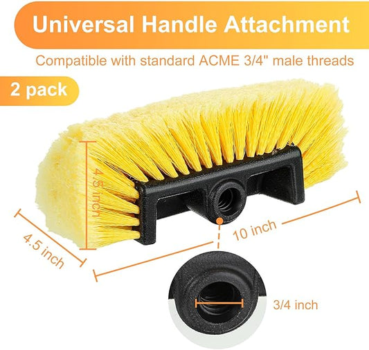 Tanlade 2 Pcs Car Wash Brush Head with Soft Detailing Bristle Flow Through Car Cleaning Brush Exterior Wash Equipment for Auto Truck RV Boat Camper(10 Inch,Yellow)