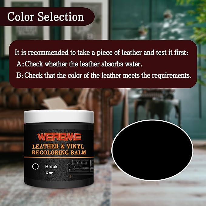 WERBME Leather Recoloring Balm & Color Restorer - Multipurpose Dye & Paint for Faded Leather Couches, Car Seats, Shoes | Fix Scratches on Clothing, Furniture & Accessories(Black)