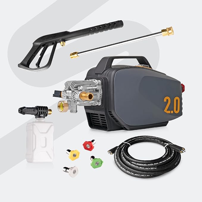 Active 2.0 Electric Pressure Washer – 2.0 GPM high Pressure Washer for DIY at Home car wash, Detailing and Other Cleaning transformations with 1800 Peak PSI