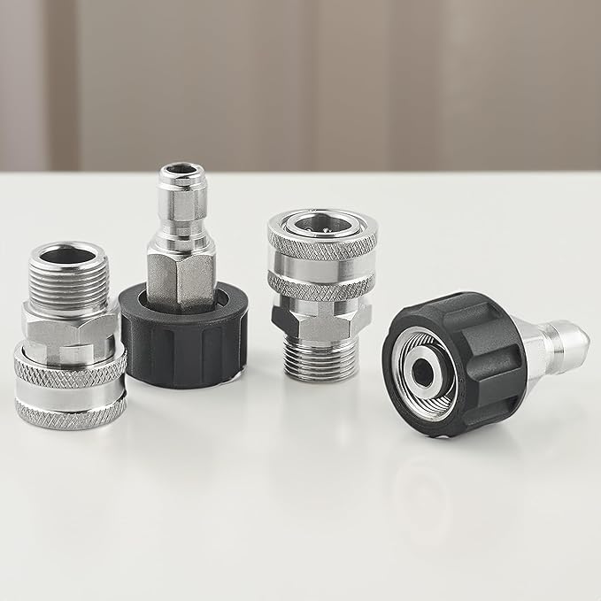 Pressure Washer Quick Connect Kit, Stainless Steel Quick Disconnect Kit, M22 Metric Male Thread Quick Connector, M22 14mm Swivel to 3/8" Quick Connect, 3/4" to Quick Release, 8 Pack