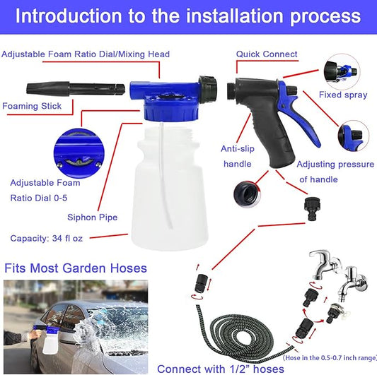 LIANXIN 37Pcs Car Wash Detailing Kit Foam Gun Sprayer Long Handle Foldable Car Wash Brush Bucket Towels Tire Brush Wash Mitt Sponge Duster Brush Car Wash Kit is Complete Car Care Tools