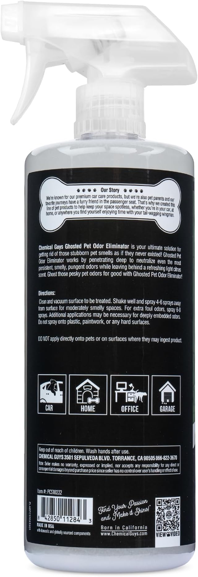 Chemical Guys Ghosted Pet Odor Eliminator 32 Oz Pet Smell Neutralizer For Car Interior, Carpet, Upholstery, Fabric Seats, Home, Furniture, Citrus Scent Spray Cleaner