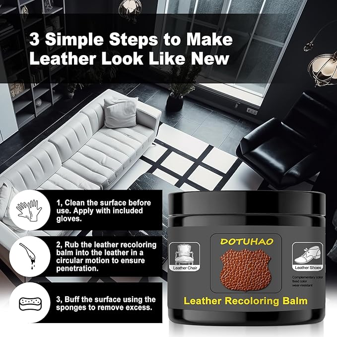 DOTUHAO Leather Recoloring Balm, Brown Leather Scratch Repair, Leather Dye,Leather Paint,Leather Restorer for Shoes, Sofa,Purse Handbags,Couch, Car Seat,Coat and Jacket (Brown)
