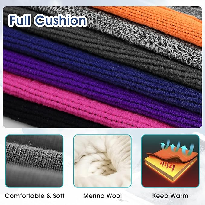 Merino Wool Ski Socks 2 Pairs for Mens Womens Knee High Thermal Snowboarding Socks for Cold Weather
