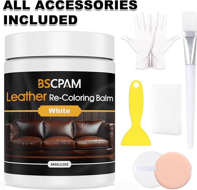 BSCPAM White Leather Recoloring Balm, 12oz Leather Color Restorer for Couches, Leather Repair Kit for Furniture, Leather Dye for Leather Fade, Leather Repair Restore car seat