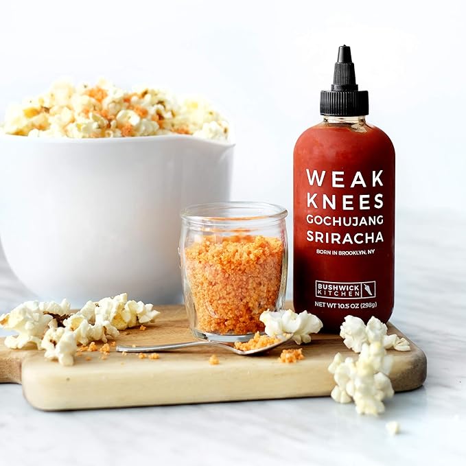 Weak Knees Gochujang Sriracha Hot Sauce, Infused with Bold Korean Gochujang Paste & Classic Spicy Sriracha, Made in the USA, 10.5oz Squeeze Bottle