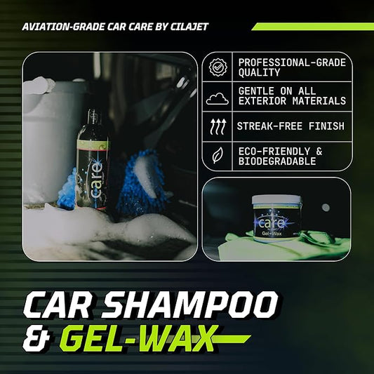 Care Car Shampoo 16oz. and Gel-Wax 26oz., Long-Lasting Car Paint Protection with Deep Car Shine, Non-Hazardous Car Care, Car Gel Wax, Deep Shine for All Cars, Trucks, Motorcycles, and Boats