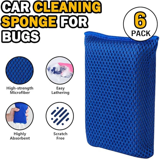 AIDEA Car Wash Sponge, Microfiber Large Bug and Tar Remover for Cars, Non Scratch Reusable Mesh Car Wash Sponges, Blue, 5.71 * 3.54 * 1.89 inch