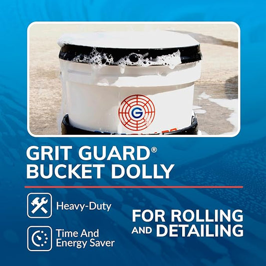 GRIT GUARD Bucket Dolly with Wheels - Rolling Detailing Wash Bucket with 5 Wheels and 2 Locking Casters Compatible with 2.5, 4, 5 and 6 Gallon Buckets (Black, 2" Red Casters)
