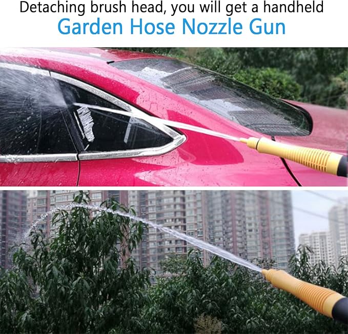Rotating Car Wash Brush with Hose Attachment, Soft Chenille Microfiber Bristle Car Cleaning Brush Wash Mop Scrub Brush, Long Handle Car Washing Brush Kit with Soap Dispenser (Yellow)