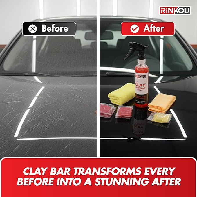 Clay Bar Kit - Includes 5 Car Clay Bars for Auto Detailing (100g + 4x50g) + 16 fl. oz Lubricant + 2 Microfiber Cloths for Scratch-Free Finishing, Essential Kit for Car Detailing