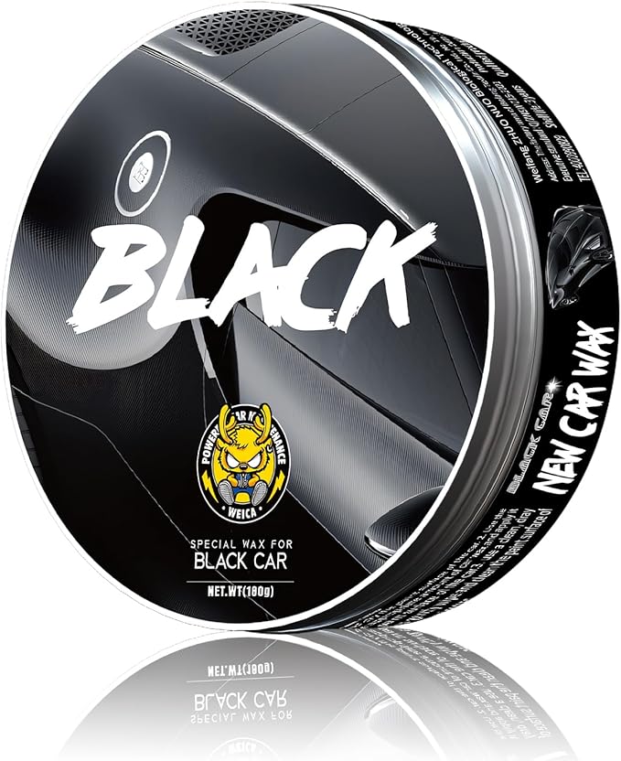 WEICA Black Car Wax Paste with Carnauba - Cera para Autos, Swirl Mark Minimizer & Gloss Enhancer for Dark Vehicles, Safe on Clear Coat, 180g Kit w/Applicator Sponge & Microfiber Towel