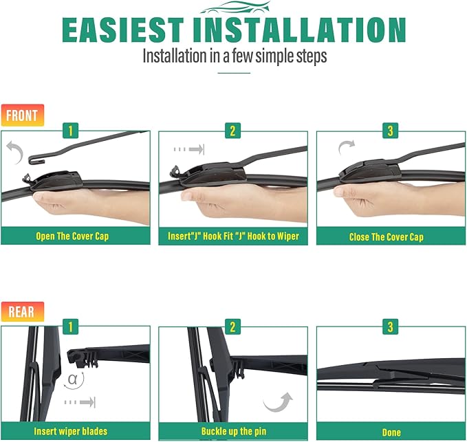 26" 14" 12" Windshield Wiper Blades Replacement for Toyota Yaris 2007 2008 2009 2010 2011 Yaris Hatchback Premium All Weather Front Rear Wipers Set - OEM Quality (Pack of 3)