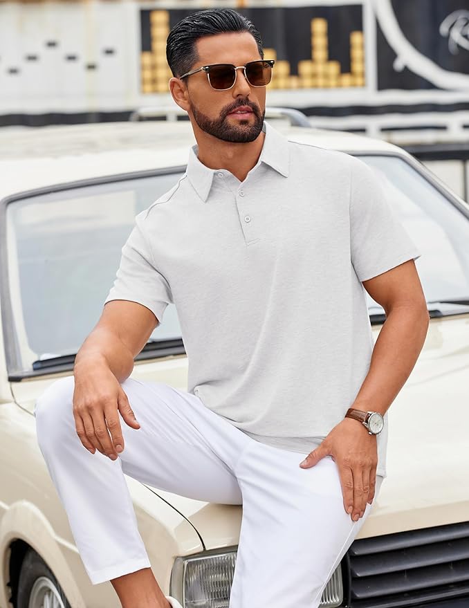 COOFANDY Mens Polo Shirts Short Sleeve Casual Summer Polo Tee Classic Collared Golf Stylish Tops