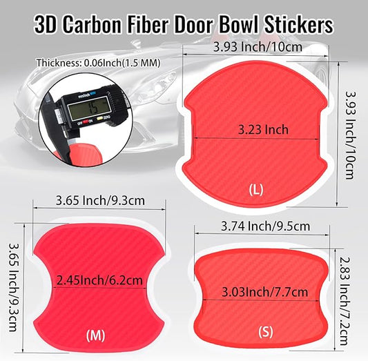 WORCAS 4Pcs Universal 3D Carbon Fiber Car Door Handle Paint Scratch Protector Sticker Auto Door Handle Cups Protective Pad(M-Red)