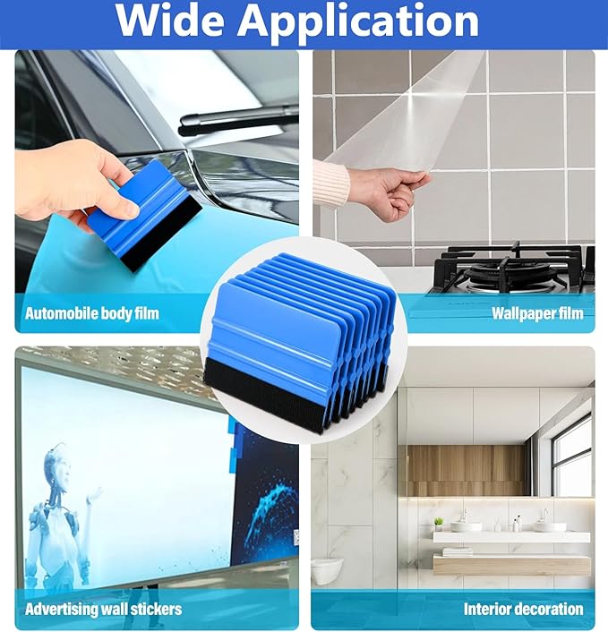 4 Inch Vinyl Squeegee 12 Pack - Car Wrap Tool with Felt Edge for Window Tinting, Decals, Wallpaper - Scratch-Free Applicator for Vinyl Film, Bubble Removal, Curved & Flat Surfaces