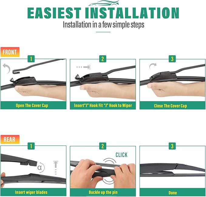 26" 17" 12" Windshield Wiper Blades Replacement for Nissan Rogue Pathfinder 2014 2015 2016 2017 2018 2019 2020 2021 2022 2023 Premium All Weather Front Rear Wipers Set - OEM Quality (Pack of 3)