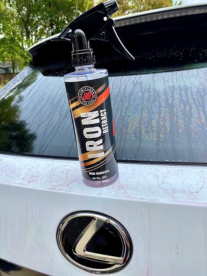 LimitlessCarCare IRON Retract-Iron Out Fallout Rust Remover Spray for Car Detailing | Remove Iron Particles in Car Paint, Motorcycle, RV & Boat | Use Before Clay Bar, Car Wax or Car Wash (32oz)