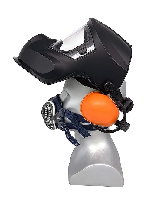 Benchmark Abrasives Professional Grinding Hood Face Shield - ANSI Certified Safety Headgear with Anti-Fog Protection for Woodworking, Cutting & Industrial Use