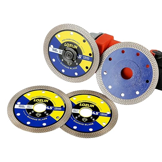 LOZLIN 3-Pack 4.5" Diamond Multi-Purpose Saw Blades - Heavy Duty Angle Grinder Discs for Cutting Marble/Quartz/Stone/Tile/Metal/Plastic (Black Rippled, 3)